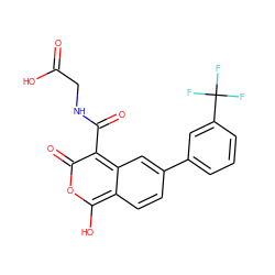 O=C(O)CNC(=O)c1c(=O)oc(O)c2ccc(-c3cccc(C(F)(F)F)c3)cc12 ZINC000114873524