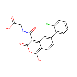 O=C(O)CNC(=O)c1c(=O)oc(O)c2ccc(-c3ccccc3Cl)cc12 ZINC000166050004