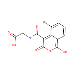 O=C(O)CNC(=O)c1c(=O)oc(O)c2cccc(Br)c12 ZINC000114872503