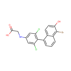 O=C(O)CNc1cc(Cl)c(-c2cccc3c(Br)c(O)ccc23)c(Cl)c1 ZINC000028523084