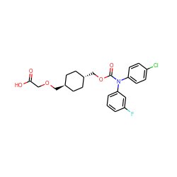 O=C(O)COC[C@H]1CC[C@H](COC(=O)N(c2ccc(Cl)cc2)c2cccc(F)c2)CC1 ZINC001772570359