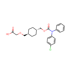 O=C(O)COC[C@H]1CC[C@H](COC(=O)N(c2ccccc2)c2ccc(Cl)cc2)CC1 ZINC000254088572