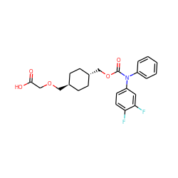 O=C(O)COC[C@H]1CC[C@H](COC(=O)N(c2ccccc2)c2ccc(F)c(F)c2)CC1 ZINC001772620954