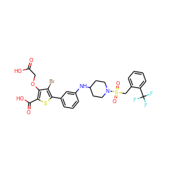 O=C(O)COc1c(C(=O)O)sc(-c2cccc(NC3CCN(S(=O)(=O)Cc4ccccc4C(F)(F)F)CC3)c2)c1Br ZINC000028711555