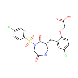 O=C(O)COc1ccc(Cl)cc1C[C@@H]1CNC(=O)CN(S(=O)(=O)c2ccc(Cl)cc2)C1=O ZINC000028894340