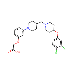 O=C(O)COc1cccc(N2CCC(CN3CCC(Oc4ccc(Cl)c(Cl)c4)CC3)CC2)c1 ZINC000011686604