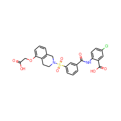 O=C(O)COc1cccc2c1CCN(S(=O)(=O)c1cccc(C(=O)Nc3ccc(Cl)cc3C(=O)O)c1)C2 ZINC000049881921