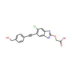 O=C(O)COc1nc2cc(Cl)c(C#Cc3ccc(CO)cc3)cc2[nH]1 ZINC000141982841