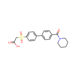 O=C(O)CS(=O)(=O)c1ccc(-c2ccc(C(=O)N3CCCCC3)cc2)cc1 ZINC000003600340