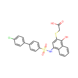 O=C(O)CSc1cc(NS(=O)(=O)c2ccc(-c3ccc(Cl)cc3)cc2)c2ccccc2c1O ZINC000143110284