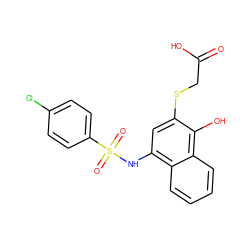 O=C(O)CSc1cc(NS(=O)(=O)c2ccc(Cl)cc2)c2ccccc2c1O ZINC000004149943