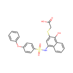 O=C(O)CSc1cc(NS(=O)(=O)c2ccc(Oc3ccccc3)cc2)c2ccccc2c1O ZINC000169348347