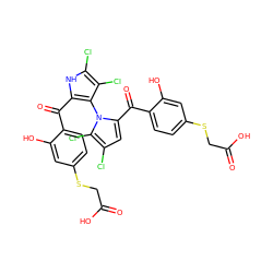 O=C(O)CSc1ccc(C(=O)c2[nH]c(Cl)c(Cl)c2-n2c(C(=O)c3ccc(SCC(=O)O)cc3O)cc(Cl)c2Cl)c(O)c1 ZINC000224940509