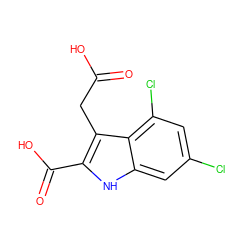 O=C(O)Cc1c(C(=O)O)[nH]c2cc(Cl)cc(Cl)c12 ZINC000013490384