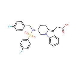 O=C(O)Cc1c2n(c3ccccc13)C[C@H](N(Cc1ccc(F)cc1)S(=O)(=O)c1ccc(F)cc1)CC2 ZINC000066104631