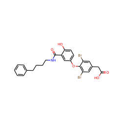 O=C(O)Cc1cc(Br)c(Oc2ccc(O)c(C(=O)NCCCCc3ccccc3)c2)c(Br)c1 ZINC000014969327