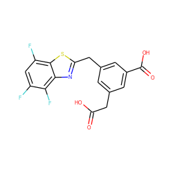 O=C(O)Cc1cc(Cc2nc3c(F)c(F)cc(F)c3s2)cc(C(=O)O)c1 ZINC000029405141