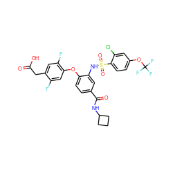 O=C(O)Cc1cc(F)c(Oc2ccc(C(=O)NC3CCC3)cc2NS(=O)(=O)c2ccc(OC(F)(F)F)cc2Cl)cc1F ZINC000082175370