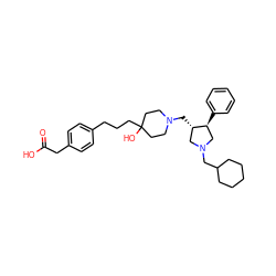 O=C(O)Cc1ccc(CCCC2(O)CCN(C[C@H]3CN(CC4CCCCC4)C[C@@H]3c3ccccc3)CC2)cc1 ZINC000026750731