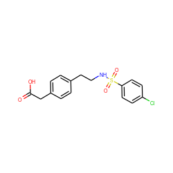 O=C(O)Cc1ccc(CCNS(=O)(=O)c2ccc(Cl)cc2)cc1 ZINC000000608296