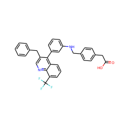 O=C(O)Cc1ccc(CNc2cccc(-c3c(Cc4ccccc4)cnc4c(C(F)(F)F)cccc34)c2)cc1 ZINC000014972492