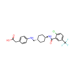 O=C(O)Cc1ccc(NC[C@H]2CC[C@H](NC(=O)c3cc(C(F)(F)F)ccc3Cl)CC2)cc1 ZINC000118635993