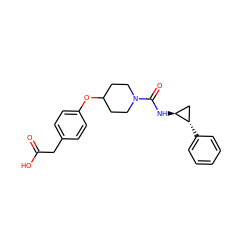 O=C(O)Cc1ccc(OC2CCN(C(=O)N[C@H]3C[C@@H]3c3ccccc3)CC2)cc1 ZINC000103269886