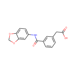 O=C(O)Cc1cccc(C(=O)Nc2ccc3c(c2)OCO3)c1 ZINC000001385177