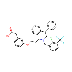 O=C(O)Cc1cccc(OCCCN(Cc2cccc(C(F)(F)F)c2Cl)CC(c2ccccc2)c2ccccc2)c1 ZINC000003966253