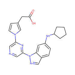 O=C(O)Cc1ccn(-c2cncc(-n3ncc4ccc(NC5CCCC5)cc43)n2)c1 ZINC000043169397