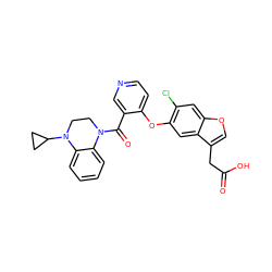 O=C(O)Cc1coc2cc(Cl)c(Oc3ccncc3C(=O)N3CCN(C4CC4)c4ccccc43)cc12 ZINC000169349718