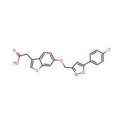 O=C(O)Cc1coc2cc(OCc3cc(-c4ccc(Cl)cc4)on3)ccc12 ZINC000028822700