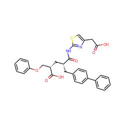 O=C(O)Cc1csc(NC(=O)[C@H](Cc2ccc(-c3ccccc3)cc2)C[C@@H](COc2ccccc2)C(=O)O)n1 ZINC000029306504