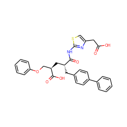 O=C(O)Cc1csc(NC(=O)[C@H](Cc2ccc(-c3ccccc3)cc2)C[C@H](COc2ccccc2)C(=O)O)n1 ZINC000029307247