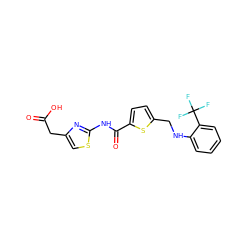 O=C(O)Cc1csc(NC(=O)c2ccc(CNc3ccccc3C(F)(F)F)s2)n1 ZINC000149594796