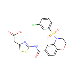 O=C(O)Cc1csc(NC(=O)c2ccc3c(c2)N(S(=O)(=O)c2cccc(Cl)c2)CCO3)n1 ZINC000114519021