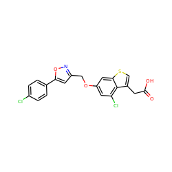 O=C(O)Cc1csc2cc(OCc3cc(-c4ccc(Cl)cc4)on3)cc(Cl)c12 ZINC000028822708