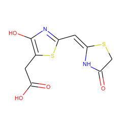 O=C(O)Cc1sc(/C=C2\NC(=O)CS2)nc1O ZINC000095601070