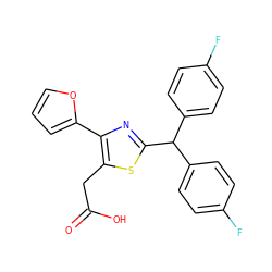 O=C(O)Cc1sc(C(c2ccc(F)cc2)c2ccc(F)cc2)nc1-c1ccco1 ZINC000045338223