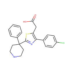 O=C(O)Cc1sc(C2(c3ccccc3)CCNCC2)nc1-c1ccc(Cl)cc1 ZINC000045338807