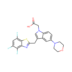 O=C(O)Cn1cc(Cc2nc3c(F)c(F)cc(F)c3s2)c2cc(N3CCOCC3)ccc21 ZINC000000588975