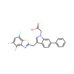 O=C(O)Cn1cc(Cc2nc3c(F)c(F)cc(F)c3s2)c2ccc(-c3ccccc3)cc21 ZINC000011536227