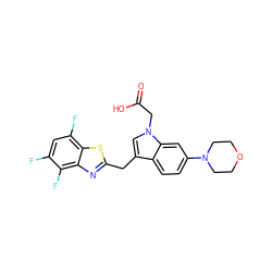 O=C(O)Cn1cc(Cc2nc3c(F)c(F)cc(F)c3s2)c2ccc(N3CCOCC3)cc21 ZINC000011536226