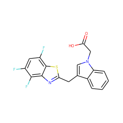 O=C(O)Cn1cc(Cc2nc3c(F)c(F)cc(F)c3s2)c2ccccc21 ZINC000000538652