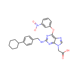 O=C(O)Cn1cnc2c(Oc3cccc([N+](=O)[O-])c3)nc(NCc3ccc(C4CCCCC4)cc3)nc21 ZINC000066100033