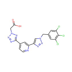 O=C(O)Cn1nnc(-c2ccnc(-c3cn(Cc4cc(Cl)c(Cl)c(Cl)c4)nn3)c2)n1 ZINC000073163818