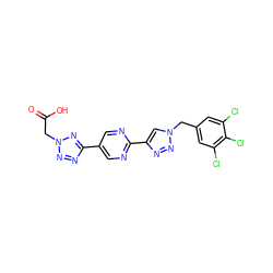 O=C(O)Cn1nnc(-c2cnc(-c3cn(Cc4cc(Cl)c(Cl)c(Cl)c4)nn3)nc2)n1 ZINC000073163814