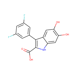 O=C(O)c1[nH]c2cc(O)c(O)cc2c1-c1cc(F)cc(F)c1 ZINC000084738652