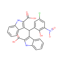 O=C(O)c1[nH]c2ccccc2c1C(c1cc(Cl)cc([N+](=O)[O-])c1O)c1c(C(=O)O)[nH]c2ccccc12 ZINC000013153065