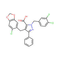 O=C(O)c1c(Cc2cc3c(cc2Cl)OCO3)c(-c2ccccc2)nn1Cc1ccc(Cl)c(Cl)c1 ZINC000026573910